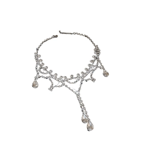 Elegant zircon waterdrop tassel choker necklace with shimmering silver crystals