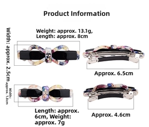 Size chart for bow spring hair clips in marble acetate showing large and small dimensions