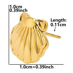 Detailed size view of shell stud earring in gold finish showing 1.0cm dimensions