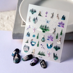 5D Embossed Nail Stickers Enchanted Forest Flower Fairy Unicorn Castle Waterproof Adhesive Nail Art Decals For Women