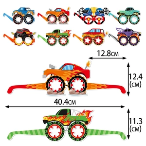 Set of 8 monster truck paper glasses for kids birthday party with size dimensions