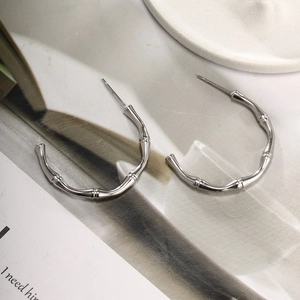 Minimalist silver stainless steel bamboo style hoop earrings for women stylish design