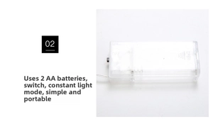 Transparent 2 AA battery box detail with manual ON OFF switch for LED string lights