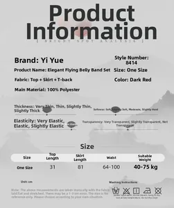 Size chart for the burgundy oriental flying apsaras style lingerie set with dimensions