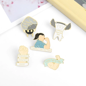 5pcs set of enamel pins featuring strong arms and gym motifs with inspirational slogans