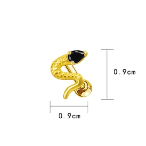 Detailed view of snake earring dimensions featuring 0.9cm height and black gemstone