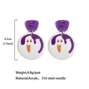 Halloween ghost drop earrings in purple glitter and white acrylic with 316 steel needles