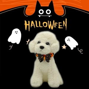 Halloween pet collar with orange and black bat wing bow tie for small dogs and cats