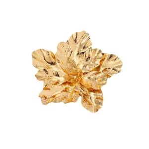 Elegant gold leaf brooch with hammered metal texture for women party accessories