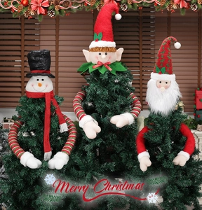 Detailed plush snowman, elf, and Santa Claus tree topper ornaments for festive decor
