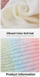 Detailed close-up of colorful gradient knit texture and thick warm fleece lining