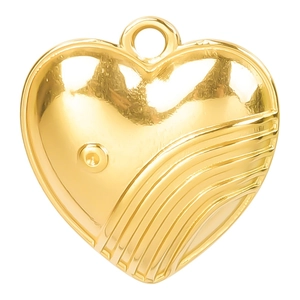Golden stainless steel heart pendant with wavy texture and 18k gold plating on white background