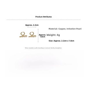 Detail view of gold hoop earrings with pearls including 2.2cm size and 4g weight specs