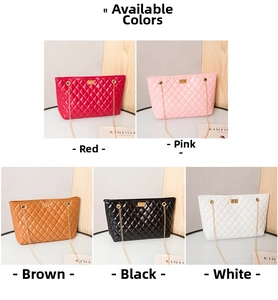 Quilted faux leather tote bags in five colors with elegant gold chain shoulder straps