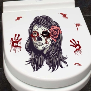Halloween bloody handprint and skeleton ghost face sticker for toilet seat decoration