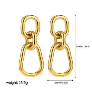 Detailed dimensions of 18K gold plated double link earrings weighing 25.9g and 50mm high