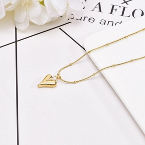 18K gold plated titanium steel heart pendant necklace with beaded snake chain for women