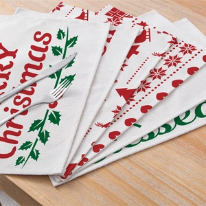 Christmas Placemats Cotton Linen Waterproof Table Decoration Reindeer Snowflake Print Holiday Kitchen Dining Decor