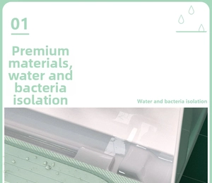 Detailed view of green waterproof EVA toilet seat cover with textured anti-slip surface
