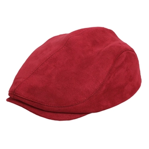 Vintage dark red suede newsboy cap with a classic brim and soft textured finish