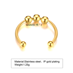 Detail of stainless steel bead ring with IP gold plating and 4mm movable beads