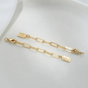 14K gold filled paperclip chain extender with lobster clasp and coin tag pendant