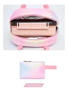 Detail of rainbow gradient insulated lunch bag set with thermal foil lining and small pouch