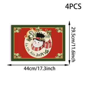 Detailed dimension view of 44x29.5cm Christmas snowman placemats in a 4-piece set