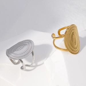 Ethnic relief open rings in gold and silver finish with double layer oval design