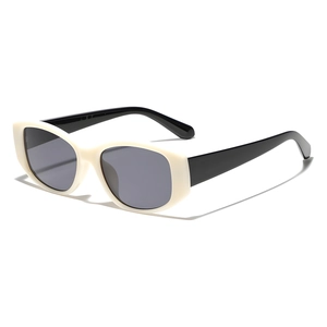 Retro cream square sunglasses with dark lenses shown from a 45-degree angle view