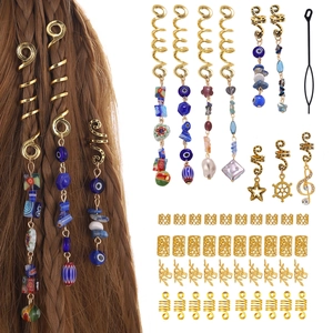 49-piece dreadlock jewelry set with natural stone charms and hair braiding tools