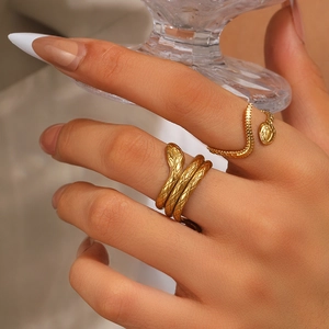 Snake Ring Stainless Steel Gold Plated Adjustable Open Spiral Animal Shape Fashion Jewelry For Women Men