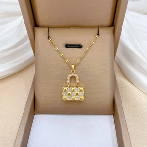 Handbag Pendant Necklace Stainless Steel Chain Copper Zircon Inlaid Imitation Artificial Pearl Luxury Jewelry For Women