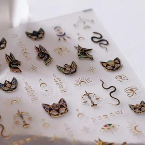 3D embossed Egyptian mythology nail stickers with gold foil Anubis and Horus eye designs