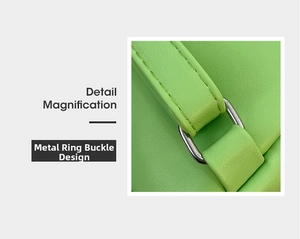 Close-up of lime green bag showing durable silver metal ring and neat stitching details