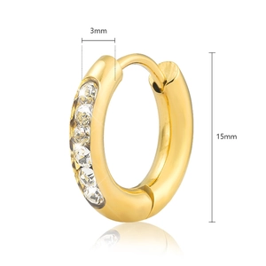 Gold plated stainless steel hoop earrings with micro-pave zircons and 15mm size measurement