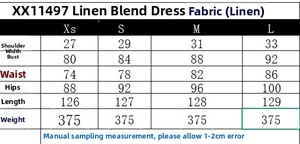 Size chart for women's irregular sleeveless linen blend maxi dress showing measurements