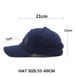 Detailed measurement of cotton baseball cap with New York embroidery and 7cm brim