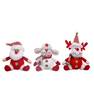 Three-piece Christmas plush doll set featuring Santa, Snowman and Reindeer ornaments