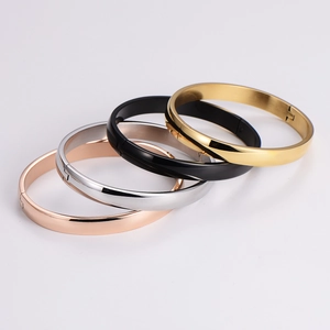 Sleek minimalist stainless steel bracelets in rose gold, silver, black, and gold finishes