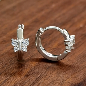 S925 sterling silver butterfly hoop earrings with sparkling cubic zirconia inlay