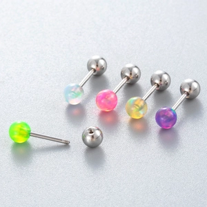 Barbell stud earrings featuring 4mm jelly opal stones in multiple colors and silver steel
