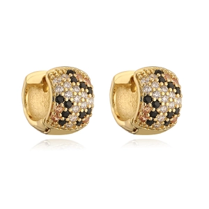 Gold wide hoop earrings with leopard pattern champagne and black cubic zirconia stones
