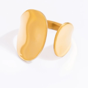 Detailed macro view of 18k gold plated stainless steel ring with dual oval panels