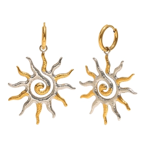 Boucles d'oreilles soleil en acier plaqué or 18K avec design bicolore en spirale