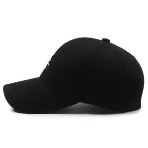 Classic black cotton baseball cap with side embroidery shown from a 45-degree angle view