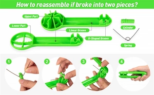 Assembly guide showing multi-functional fruit slicer components and four-step setup