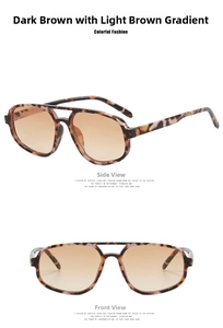 Front and side views of tortoiseshell pilot sunglasses with brown gradient lenses