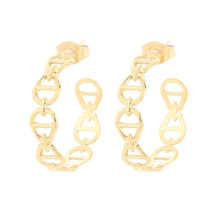 Chic 18K gold plated titanium steel C-shape earrings with geometric link design