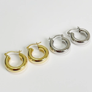 Chunky Hoop Earrings 925 Sterling Silver Minimalist Polished C-Shape Geometric Jewelry For Women